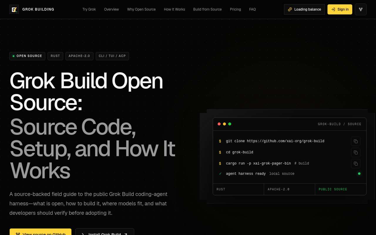 做了一个 Grok Build 开源指南和在线体验站，欢迎提建议