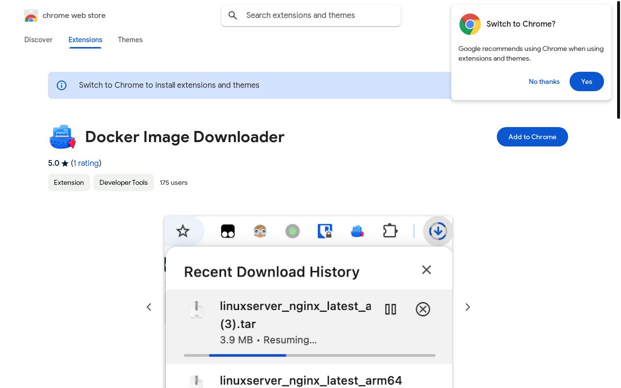 [Chrome 扩展] 直接在浏览器中下载 DockerHub 镜像（找不到好的镜像代理的新选择）