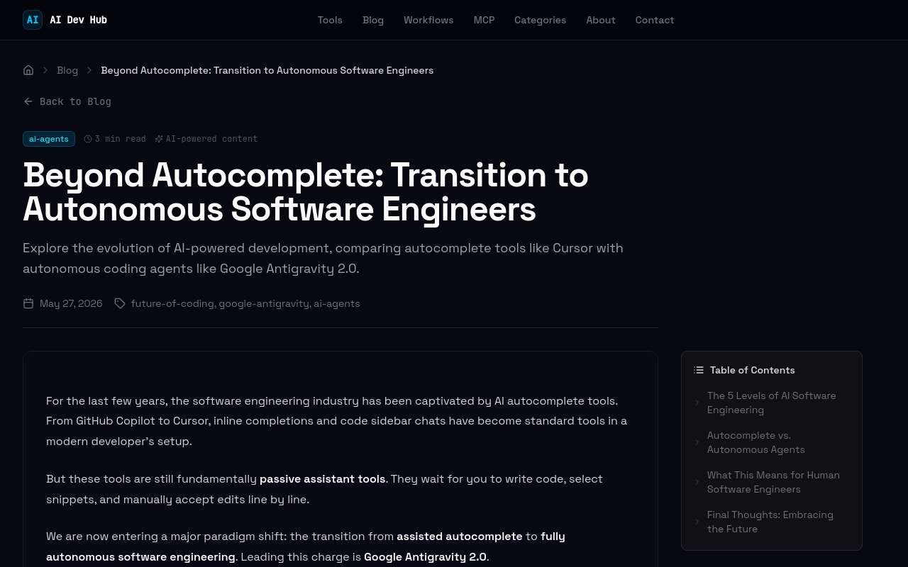 探讨： AI 自动编程工具从 autocomplete (Cursor) 演进到 autonomous agents 对开发者的影响