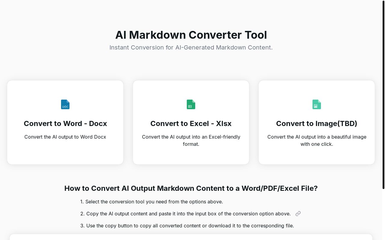 将 AI 输出的 Markdown 内容转换为 Word/Excel 等各类文档的工具网站